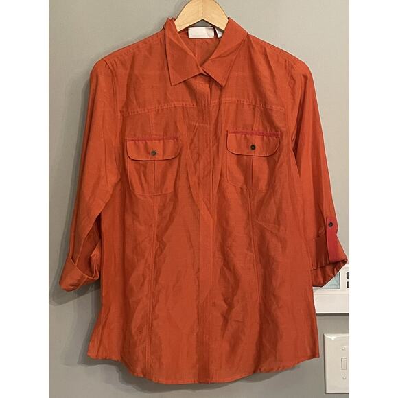 Chicos Top Silk Blend Button Up‎ 3/4 Sleeve Lightweight Women’s Sz 1 US 8 - Picture 1 of 12